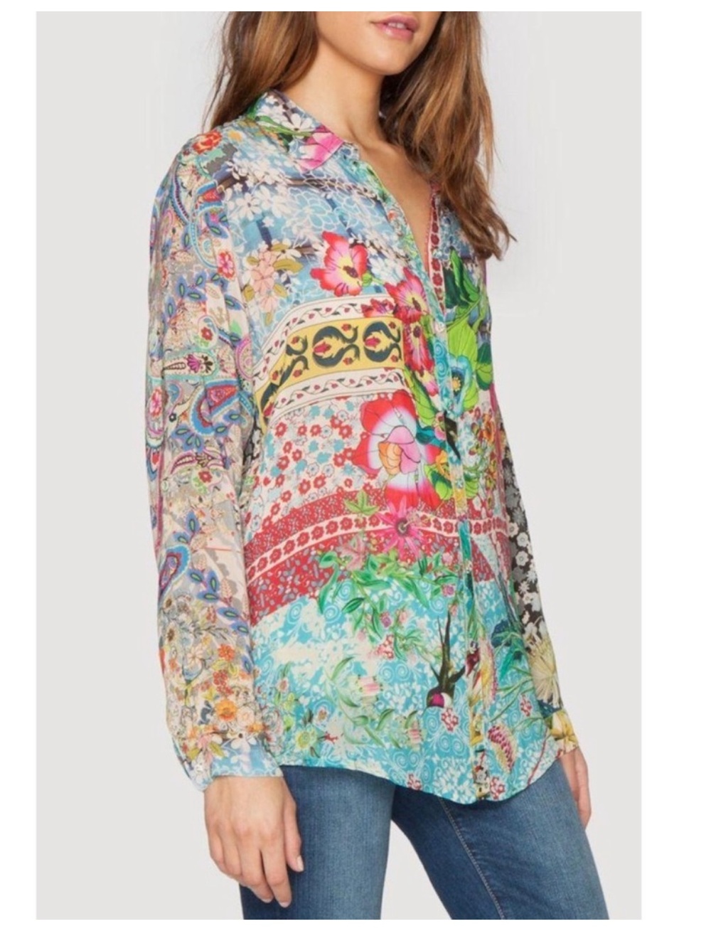 Johnny Was Milla vibrant floral patchwork button down shirt - Picture 3 of 12